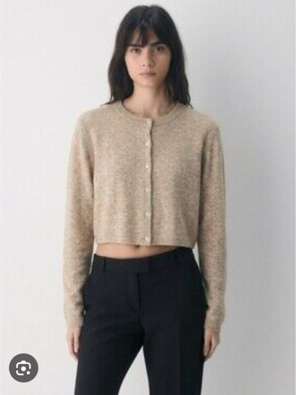 Wilfred Beige Heathered Cropped Button Front Cardigan Sweater Size M